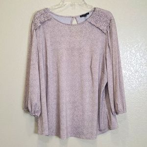 ADRIANNA PAPELL Light Pink Smocked Shoulder Long Sleeve Top 2X